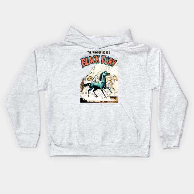 Running The Wonder Horse Black Fury Retro Comic Vintage Cover 1956 Kids Hoodie by REVISTANGO